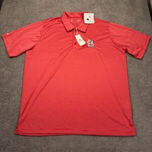 St. Louis Cardinals Shirt Mens XL Red MLB‎ Baseball Striped Polo Performance
